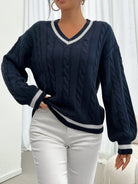 Rebecca | Elegant Cable-Knit Varsity Sweater - Picela