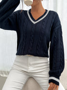 Rebecca | Elegant Cable-Knit Varsity Sweater - Picela