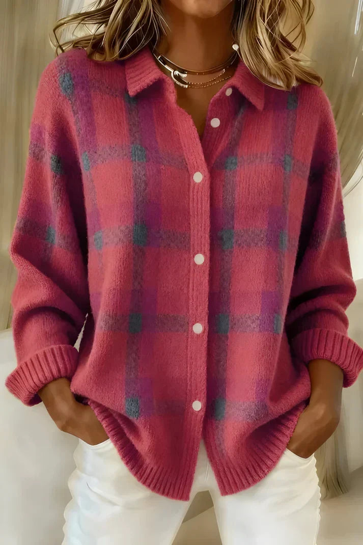 Melissa | Elegant Plaid Knit Cardigan