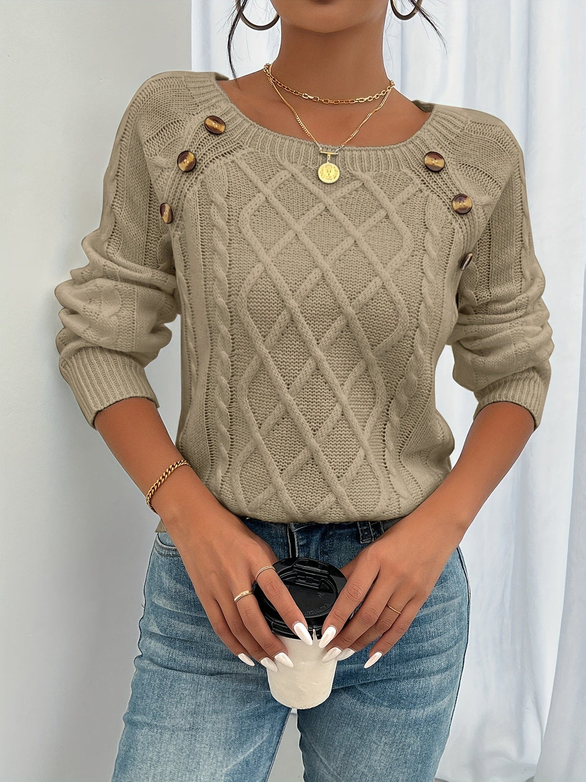 Samantha | Elegant Cable-Knit Button Sweater - Picela