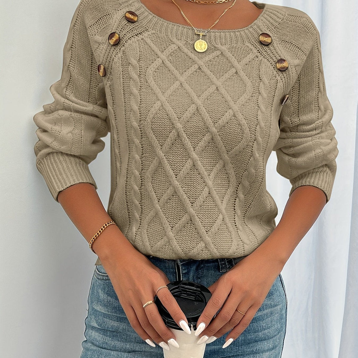 Samantha | Elegant Cable-Knit Button Sweater - Picela