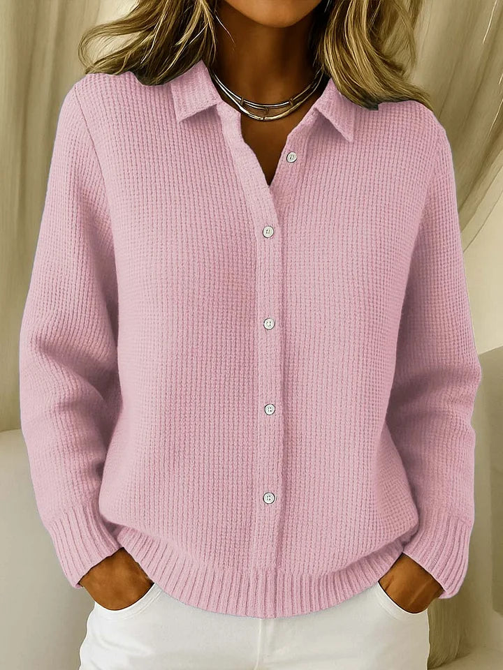 Samantha | Elegant Waffle-Knit Collared Cardigan - Picela