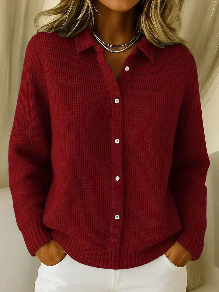 Samantha | Elegant Waffle-Knit Collared Cardigan - Picela
