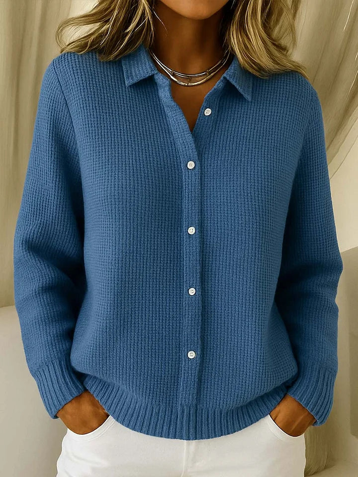 Samantha | Elegant Waffle-Knit Collared Cardigan - Picela