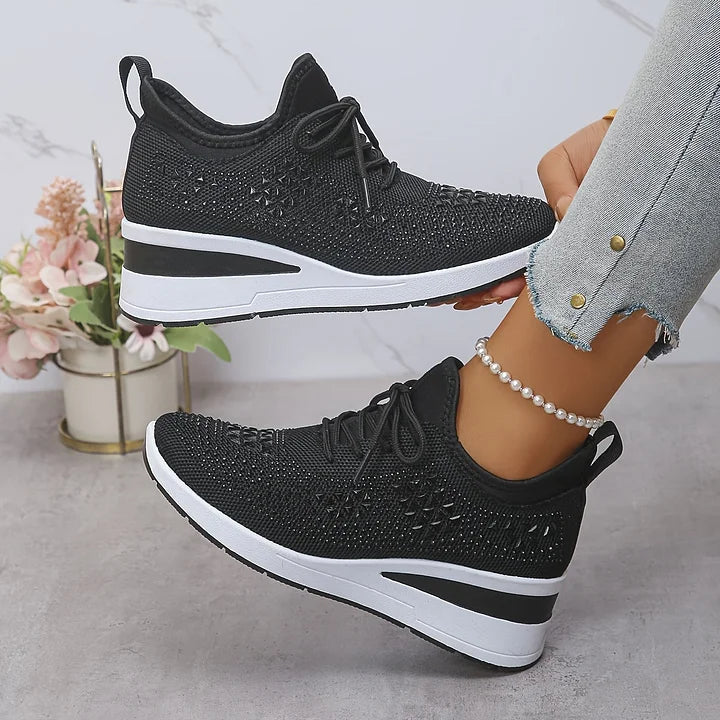 Sarah | Comfortable Knit Rhinestone Sneakers - Picela