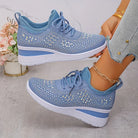 Sarah | Comfortable Knit Rhinestone Sneakers - Picela