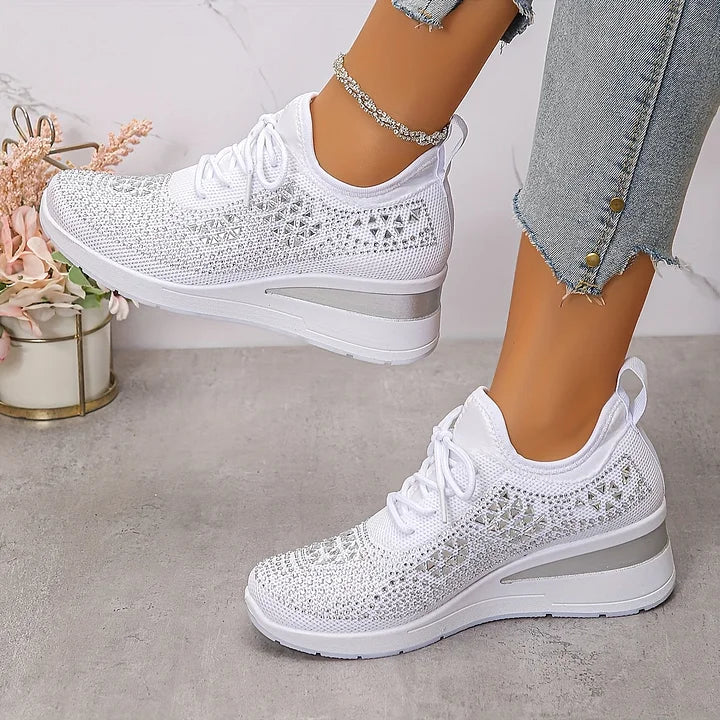 Sarah | Comfortable Knit Rhinestone Sneakers - Picela