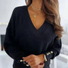 Sarah | Elegant V-Neck Button-Cuff Sweater - Picela