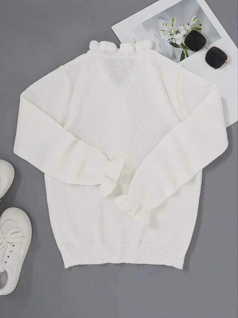 Stephanie | Feminine Ruffle V-Neck Sweater - Picela