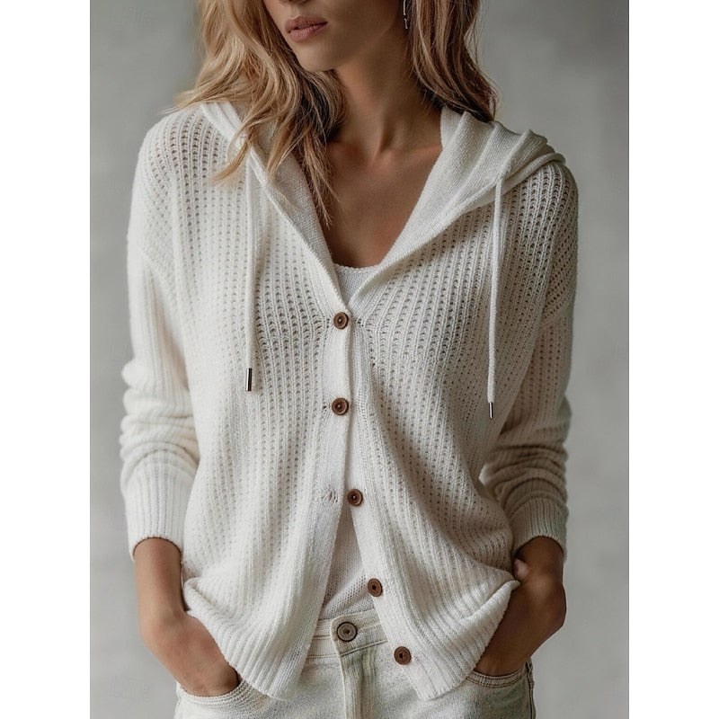 Rachel | Elegant Waffle-Knit Hooded Cardigan