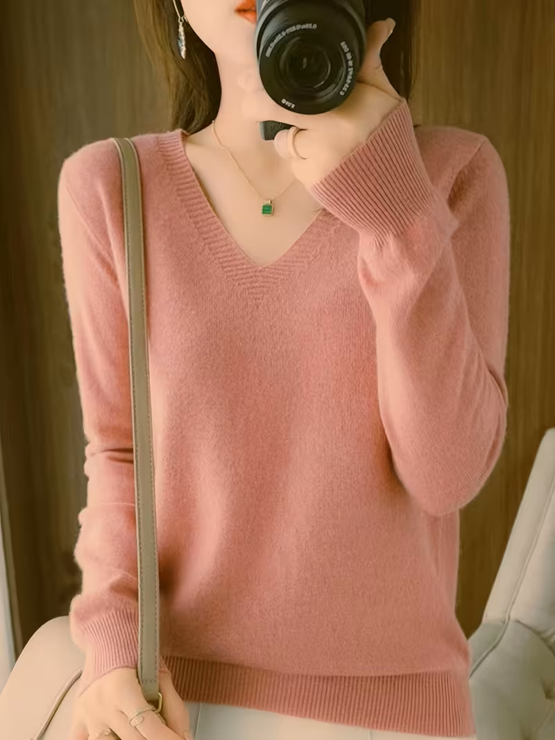 Vanessa | Elegant V-Neck Knit Sweater - Picela