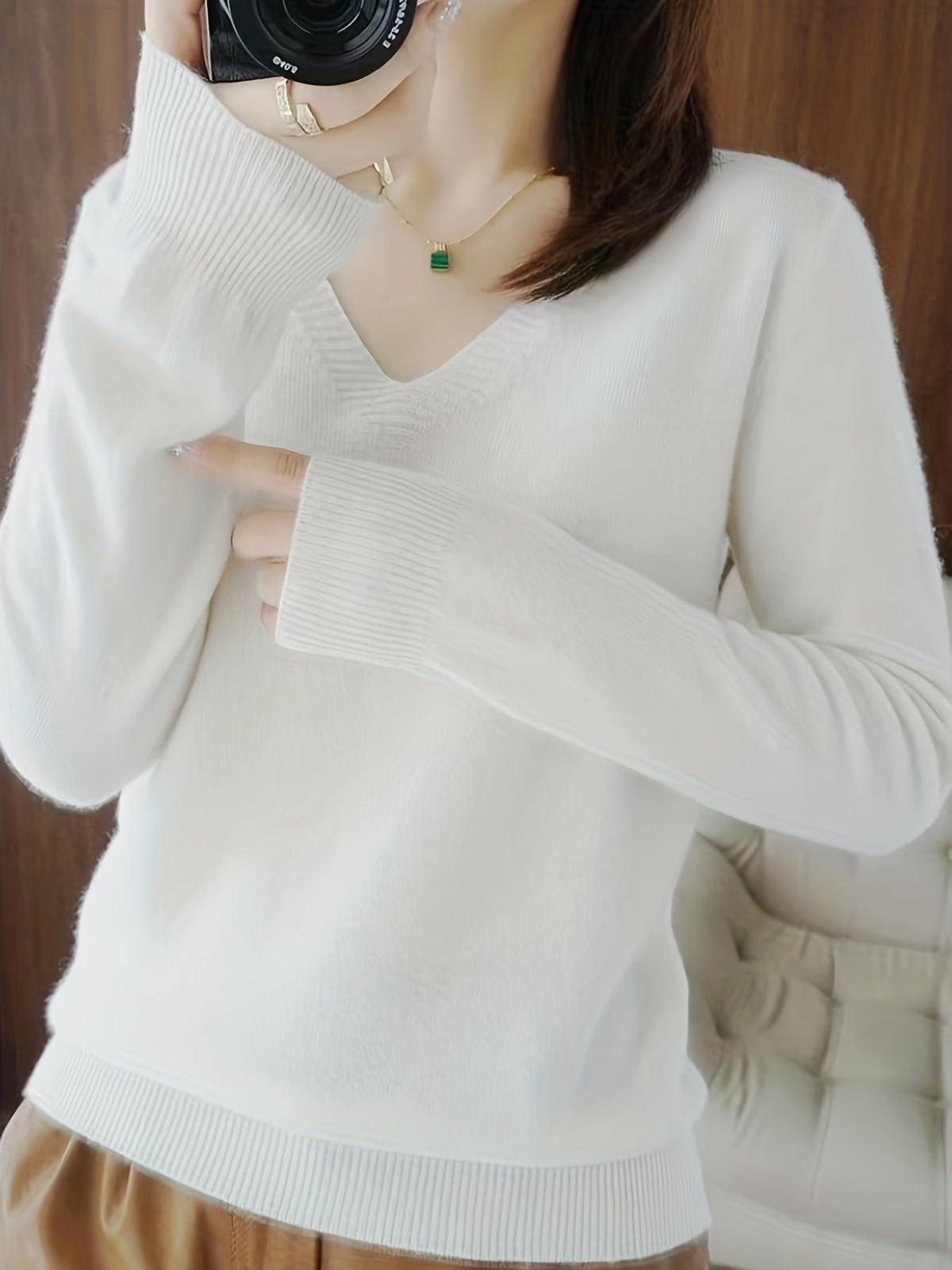 Vanessa | Elegant V-Neck Knit Sweater - Picela