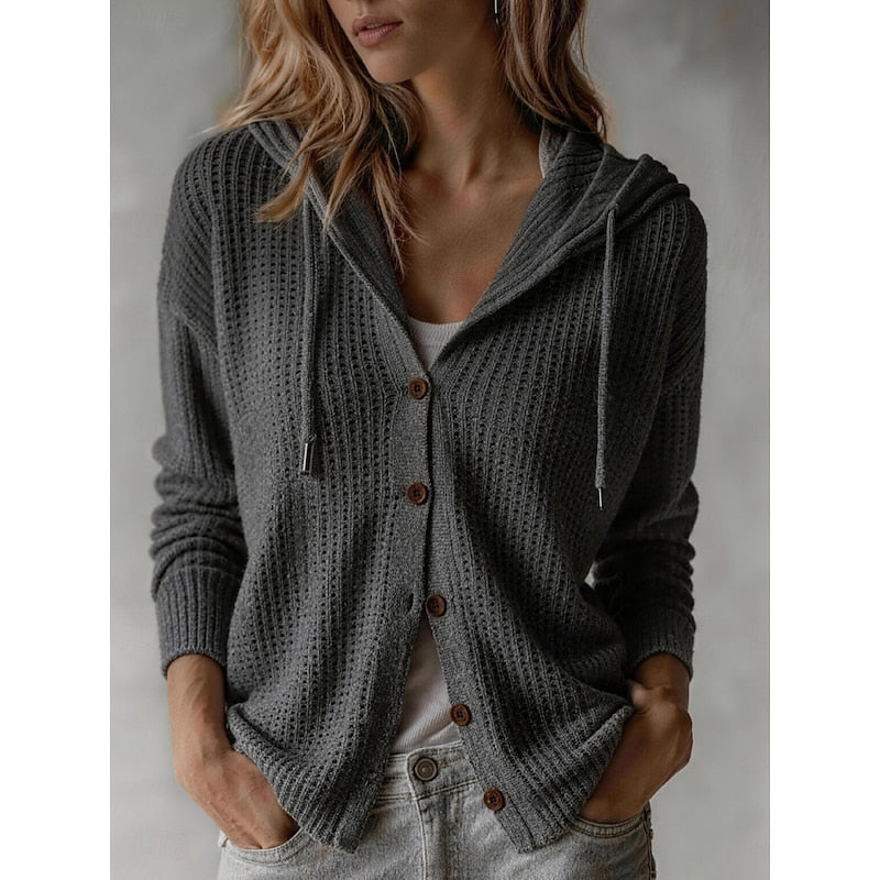 Rachel | Elegant Waffle-Knit Hooded Cardigan