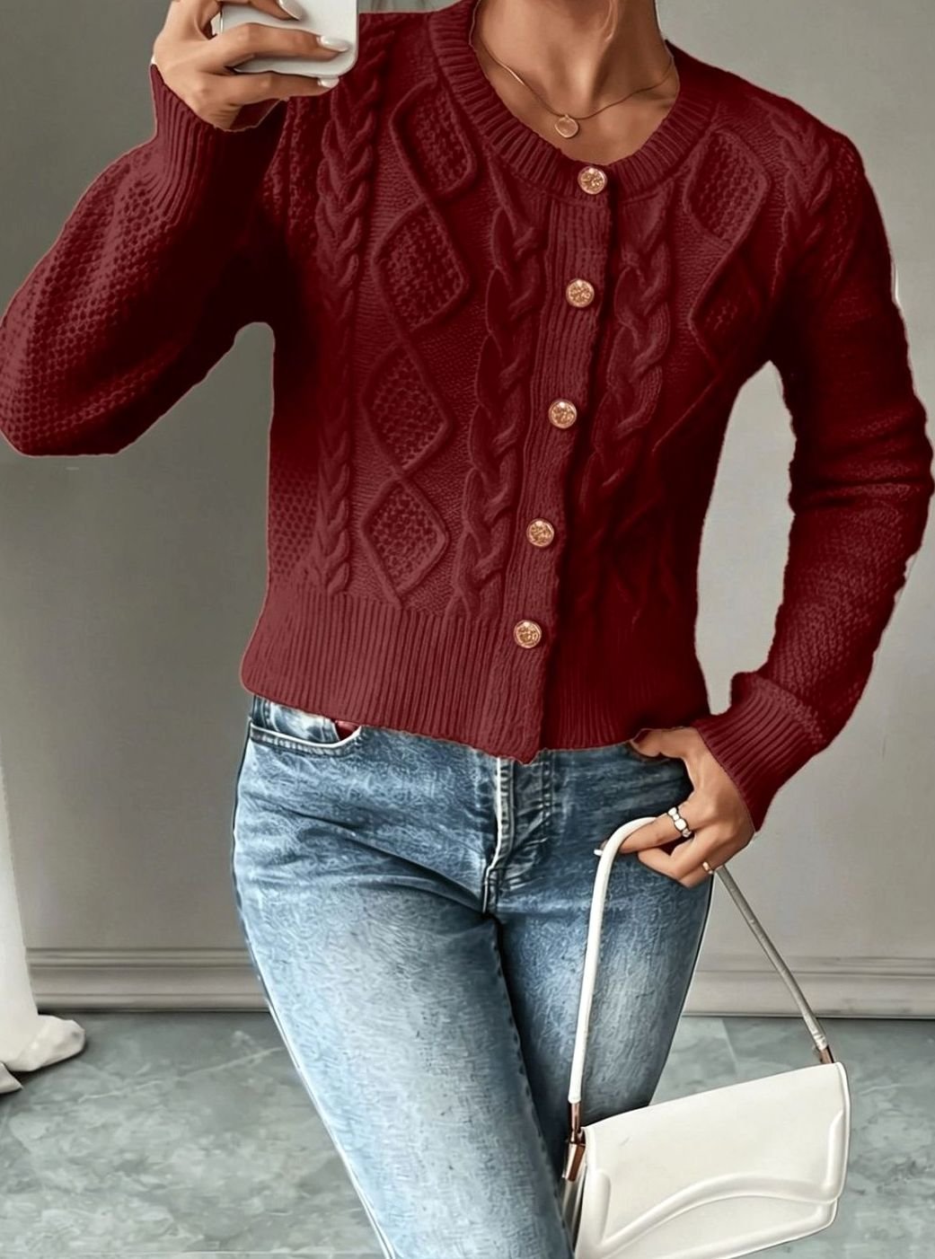 Grace | Elegant Cable-Knit Cropped Cardigan