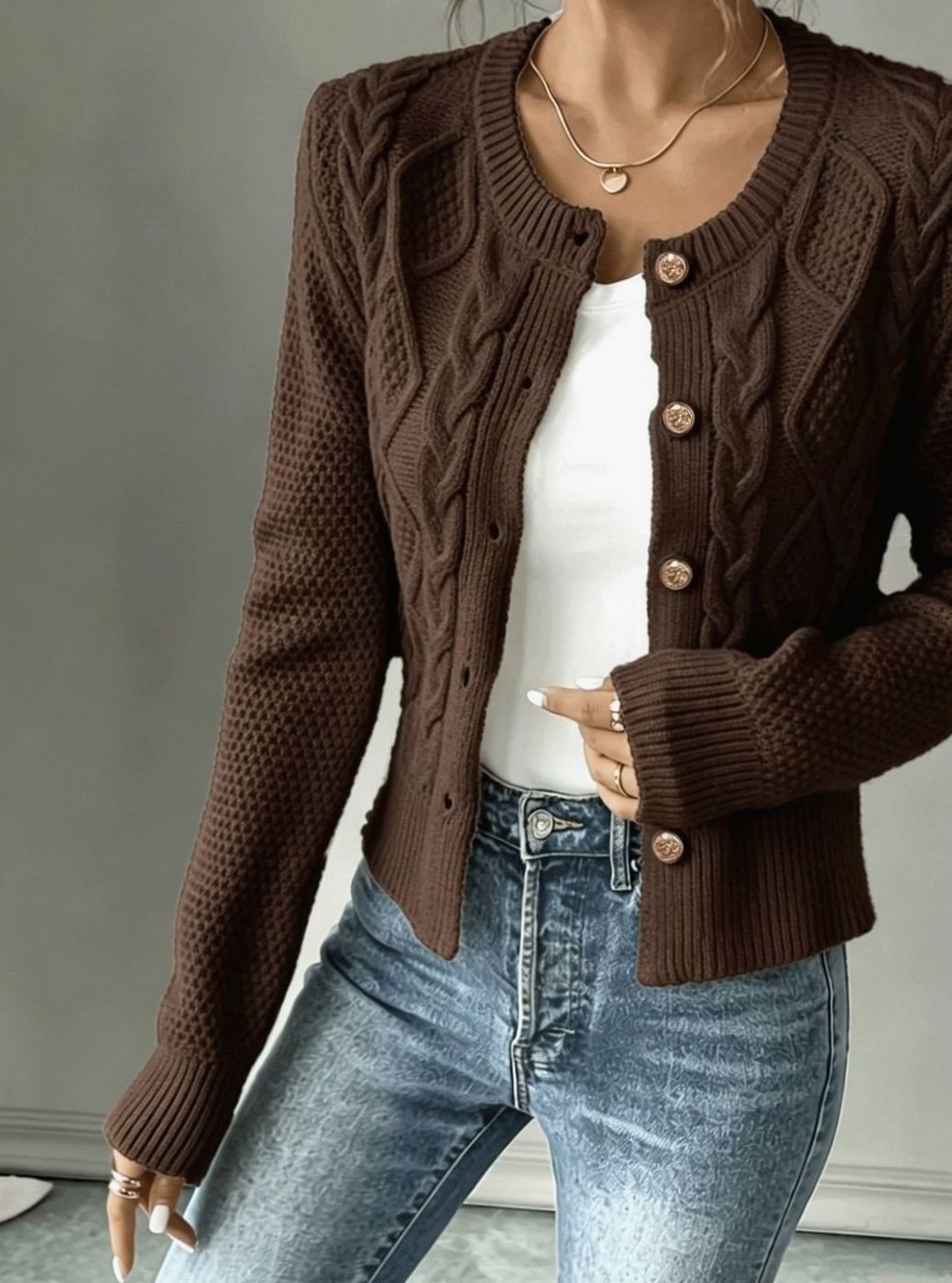 Grace | Elegant Cable-Knit Cropped Cardigan