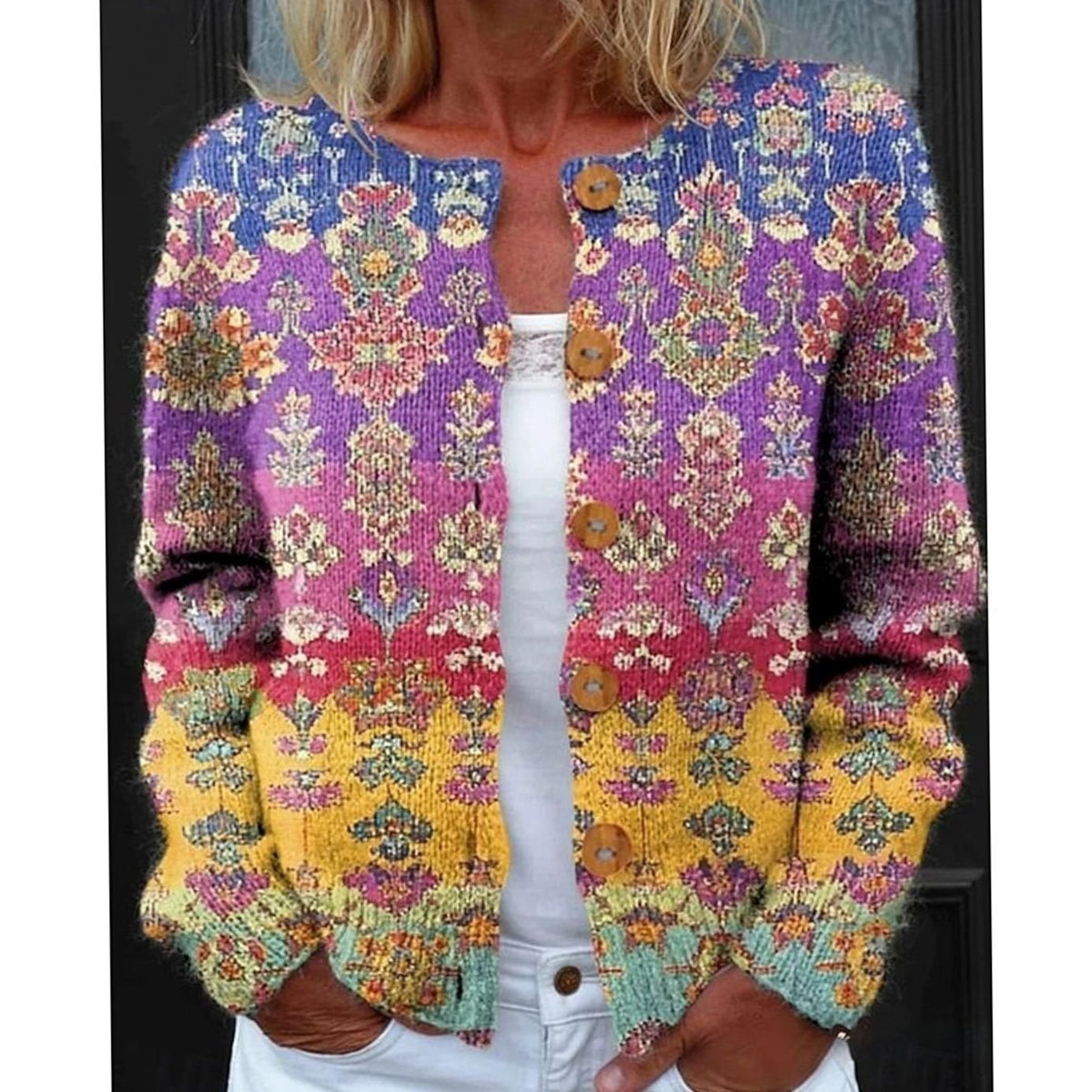 Nicole | Vintage Floral Button-Front Cardigan