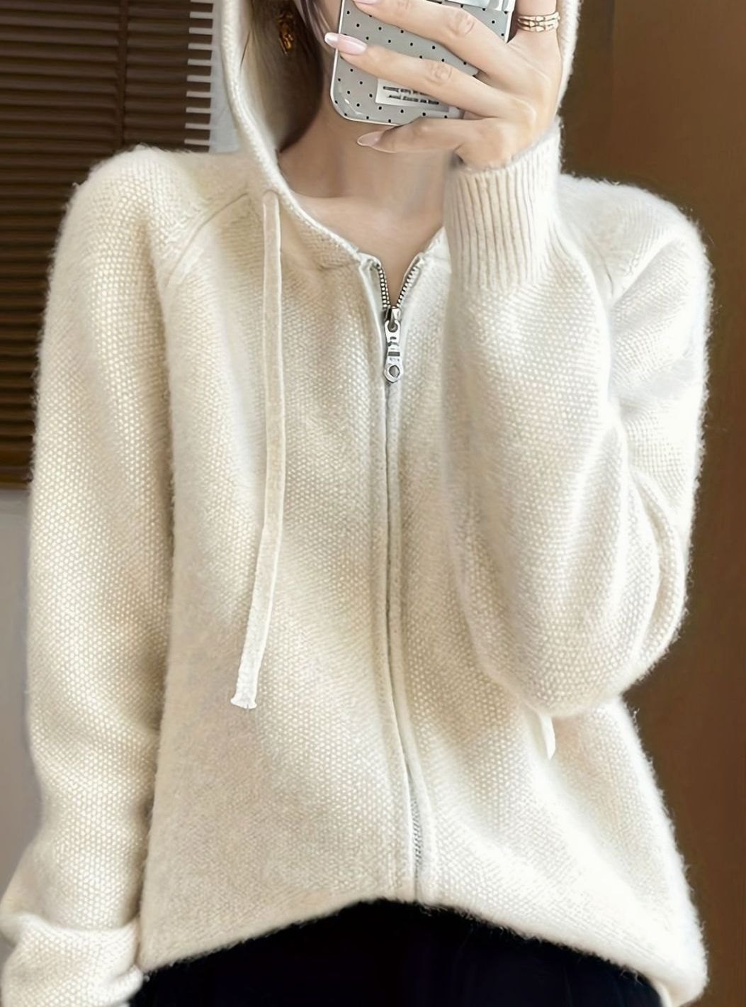 Michelle | Elegant Hooded Zip Cardigan