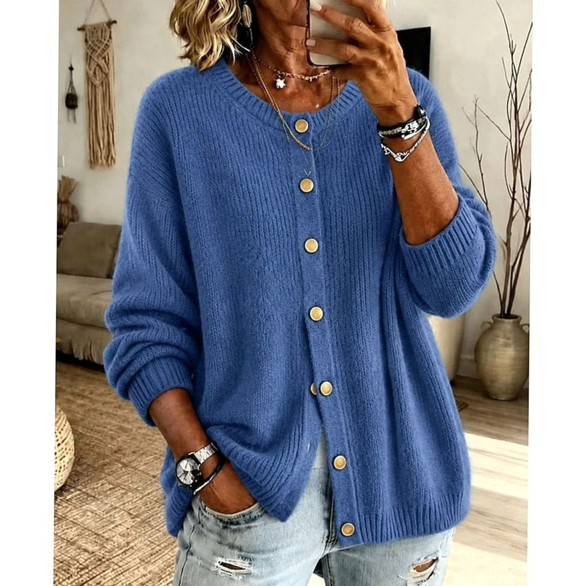 Sophia | Elegant Neck Knit Cardigan