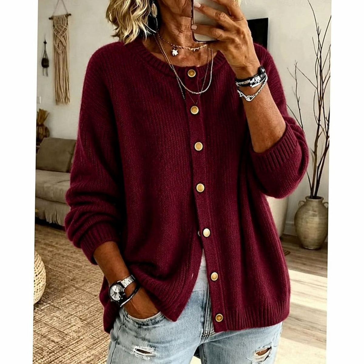Sophia | Elegant Neck Knit Cardigan