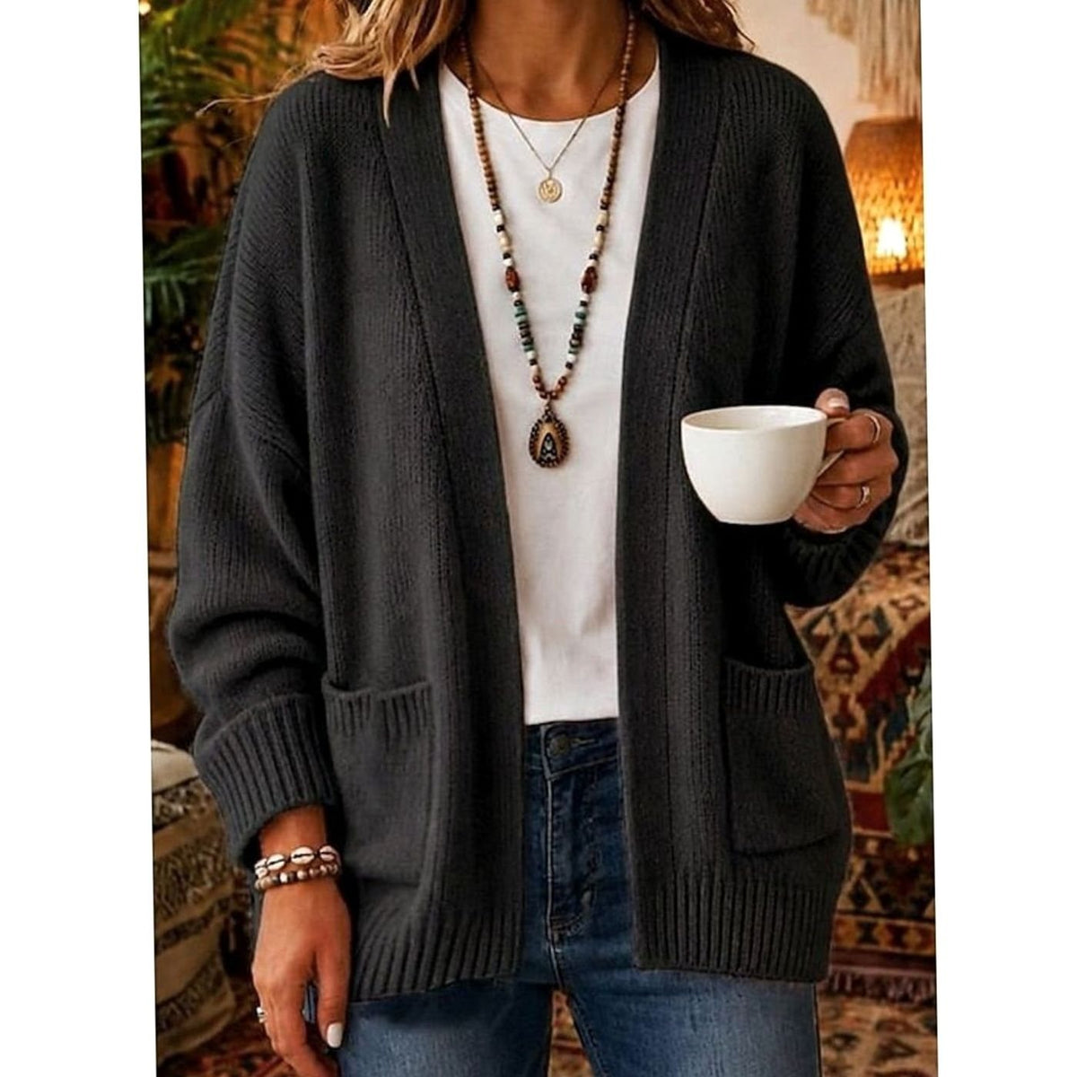 Megan | Elegant Open-Front Pocket Cardigan