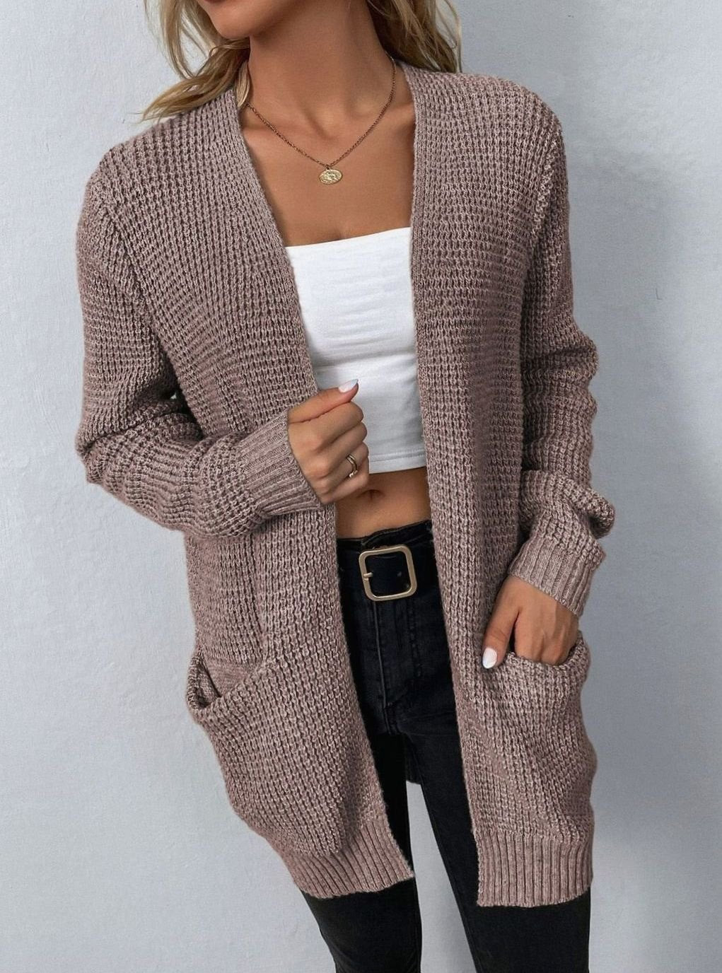 Olivia | Elegant Waffle-Knit Pocket Cardigan