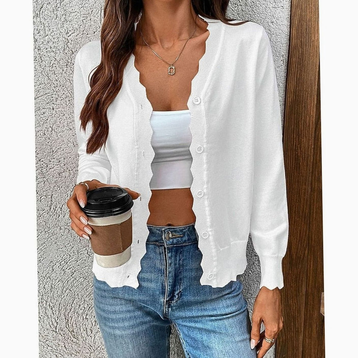 Kimberly | Elegant Scalloped-Edge Knit Cardigan