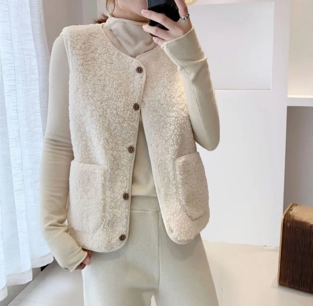 Danielle | Cozy Sherpa Button-Front Vest